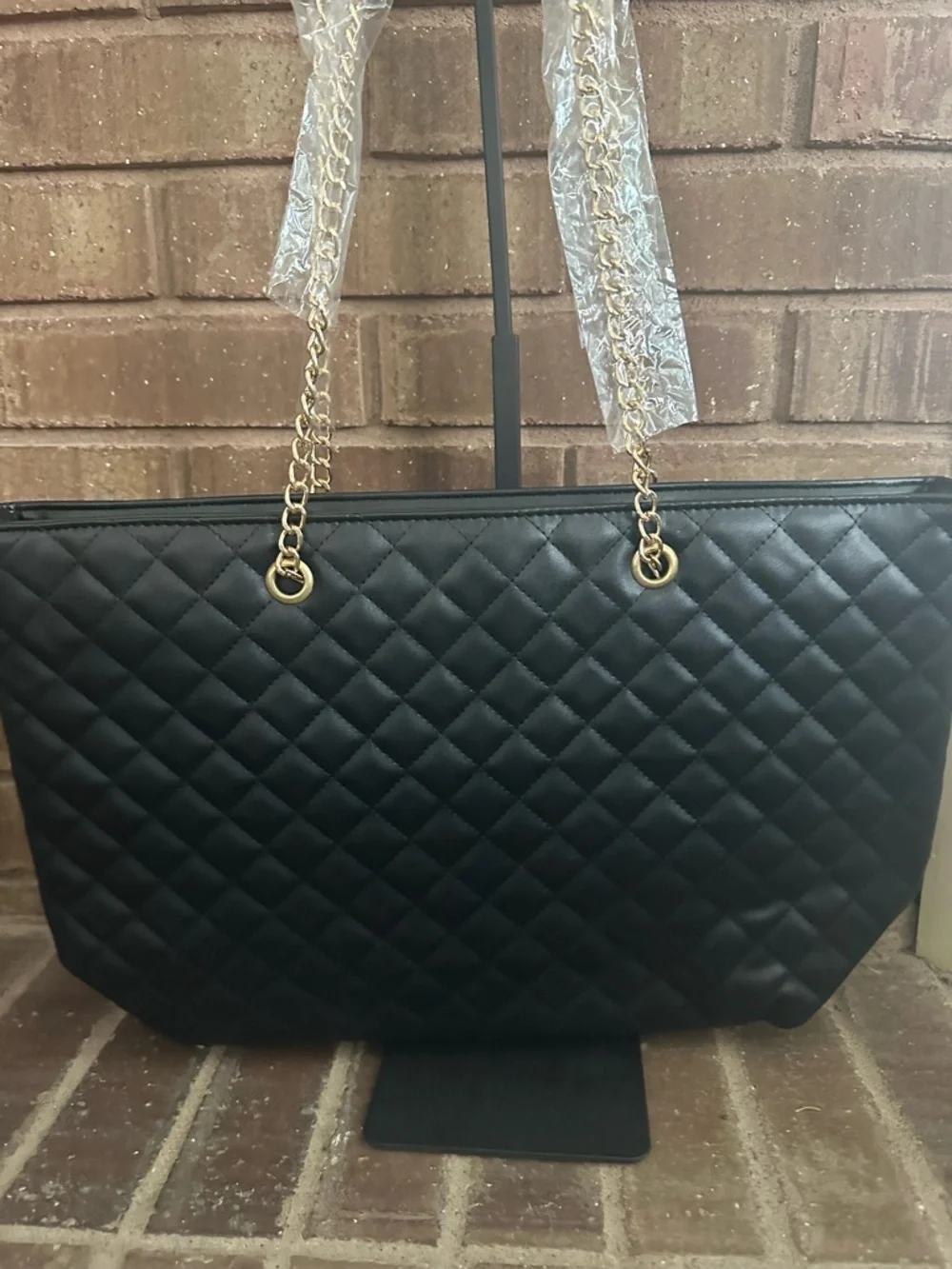 Badgley Mischka Black Quilted Chain Strap Tote Bag NWT Quiet Luxury